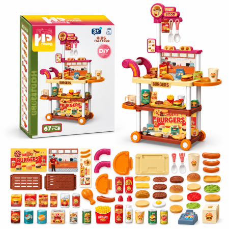 Păpuși și jocuri de rol - Cărucior de hamburger de jucărie cu accesorii