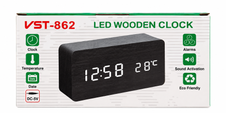 Decorațiuni - Ceas digital LED VST-862 cu aspect de lemn negru