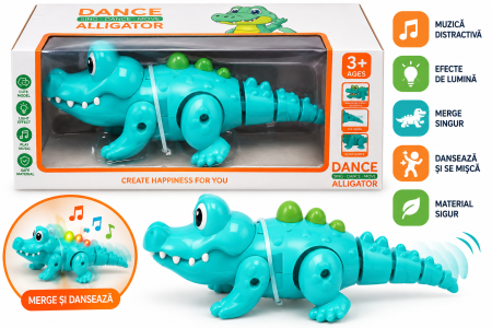 Toate produsele - Crocodil interactiv Dance Alligator, cu muzică, lumini și mișcare, 3+ ani, turcoaz/galben