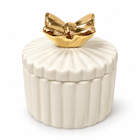 Decorațiuni - Cutie de bijuterii din ceramică cu fluture, alb cu auriu sau argintiu