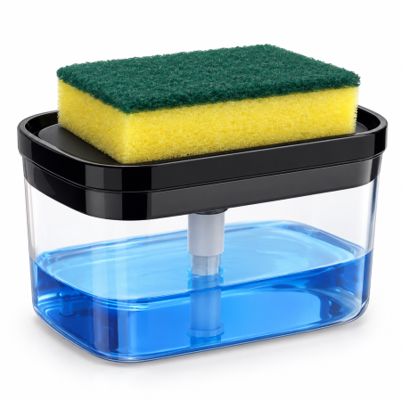 Bucătărie și servire - Dozator de detergent cu rezervor transparent și suport negru pentru burete