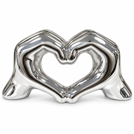 Figurină decorativă ceramică, mâini în formă de inimă, auriu/argintiu, 19 cm [1]