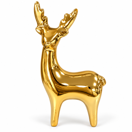Decorațiuni - Figurină decorativă cerb din ceramică aurie, 16 cm
