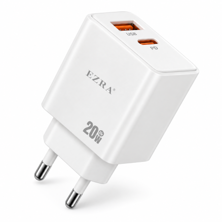 Gadgeturi și accesorii - Încărcător de priză alb EZRA HC197 cu port USB-C și USB-A 20 W
