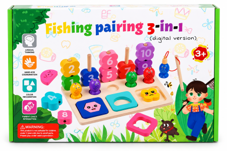 Toate produsele - Joc educativ 3 în 1 Fishing Pairing – pescuit, sortare forme și numere, 3+ ani
