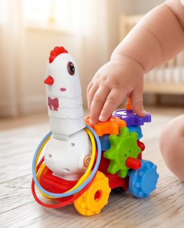 Jucarii - Joc interactiv cu inele și găinușă rotativă HD Turn Around Ring Toss Throwing Game