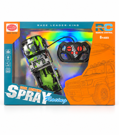 Mașinuțe și vehicule - Mașină teren R/C Spray Racing negru verde cu telecomandă în ambalaj