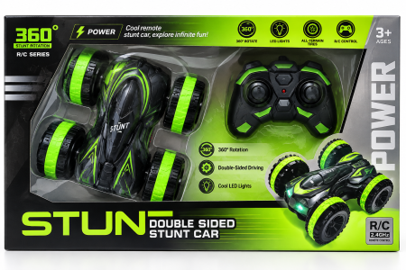 Mașinuțe și vehicule - Mașinuță RC Stunt cu telecomandă, rotire 360°, deplasare pe ambele părți, roți mari – Multicolor