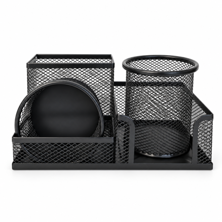 Organizator Birou Metalic din Plasă – 5 Compartimente, Suport Pixuri și Accesorii [1]