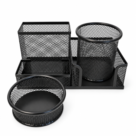 Organizator Birou Metalic din Plasă – 5 Compartimente, Suport Pixuri și Accesorii [2]