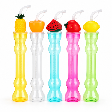 Casă, grădină si exterior - Pahar plastic cu capac diferite forme fructe si pai duoguo 37*6cm