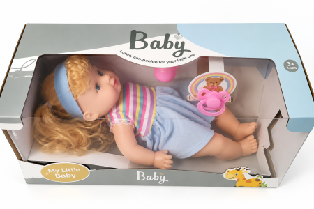 Păpuși și jocuri de rol - Păpușă bebeluș Baby cu suzetă și rochiță, 3+ ani