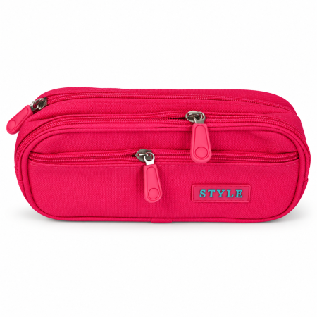 Penare și organizare școlară - Penar școlar textil cu 3 compartimente și fermoare, model STYLE – Diverse culori