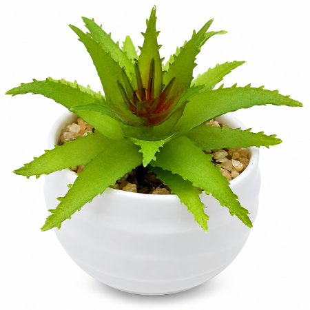 Decorațiuni - Plantă suculentă artificială în ghiveci rotund cu dungi