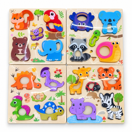 Jocuri educative și puzzle - Puzzle din lemn cu animale, 18 x 18 cm