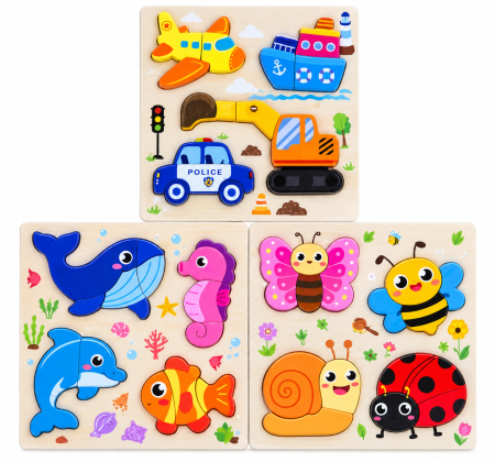 Jucarii - Puzzle din lemn cu animale marine și insecte