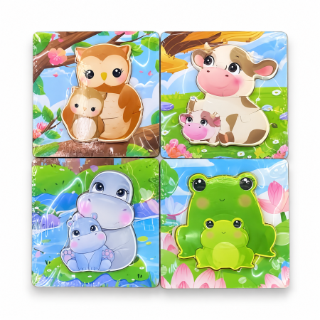 Jocuri educative și puzzle - Puzzle din lemn cu animăluțe, 15 x 13 cm