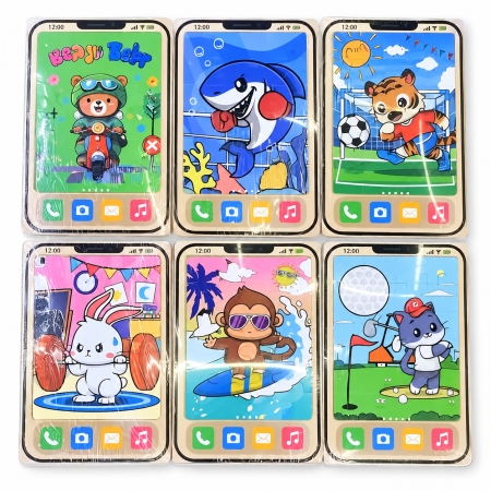 Jocuri educative și puzzle - Puzzle din lemn cu ilustrații tip telefon, 22,3 x 15 cm