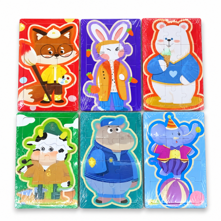 Jocuri educative și puzzle - Puzzle din lemn cu personaje animale, modele asortate