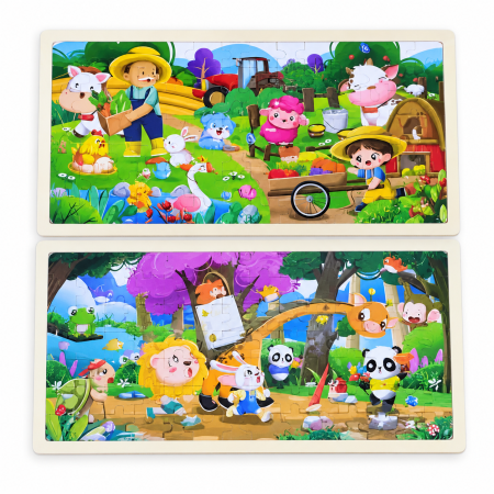 Jocuri educative și puzzle - Puzzle din lemn cu scene ilustrate, 45 x 22,5 cm