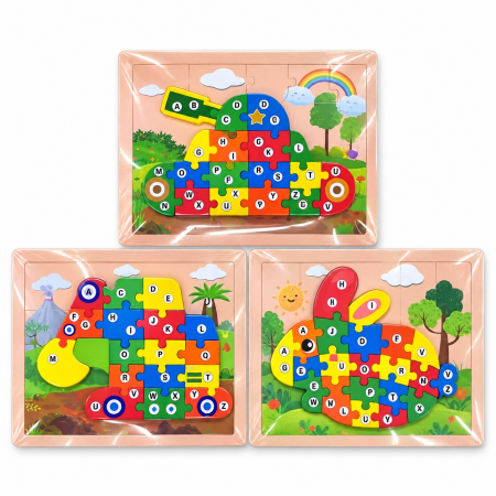 Jocuri educative și puzzle - Puzzle din lemn cu vehicule, 30 x 22,5 cm