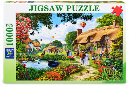 Toate produsele - Puzzle Jigsaw Peisaj Rural cu Căsuțe și Grădină – 1000 Piese