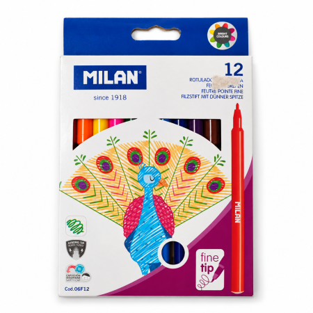 Birotica/Papetarie - Set 12 carioci MILAN Fine Tip – vârf fin, culori intense