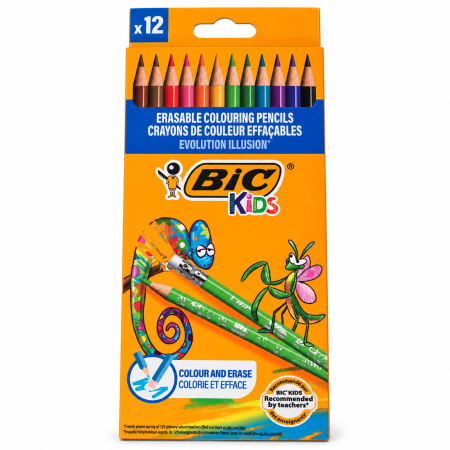 Birotica/Papetarie - Set 12 creioane colorate BIC Kids Evolution Illusion – cu radieră