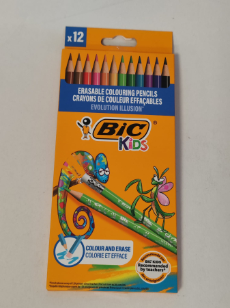 Birotica/Papetarie - Set 12 creioane colorate BIC Kids Evolution Illusion – cu radieră