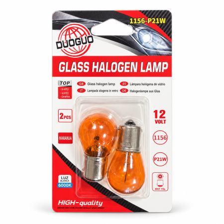 Accesorii și iluminat auto - Set 2 becuri auto halogen DUOGUO 1156 P21W, 12 V, portocaliu