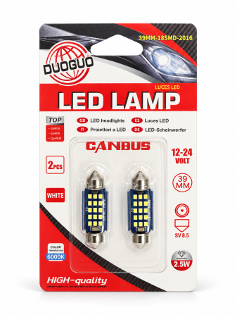Accesorii și iluminat auto - Set 2 becuri auto LED DUOGUO SV8.5 39 mm, 12–24 V, 6000 K, CANBUS