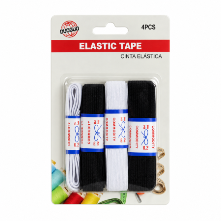 Tricotat și croșetat - Set 4 benzi elastice textile, alb și negru