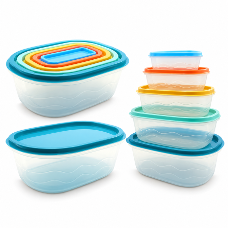 Toate produsele - Set 5 caserole ovale pentru alimente, variantă albastră