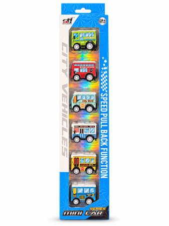 Mașinuțe și vehicule - Set Mini Car cu șase autobuze colorate în ambalajul original