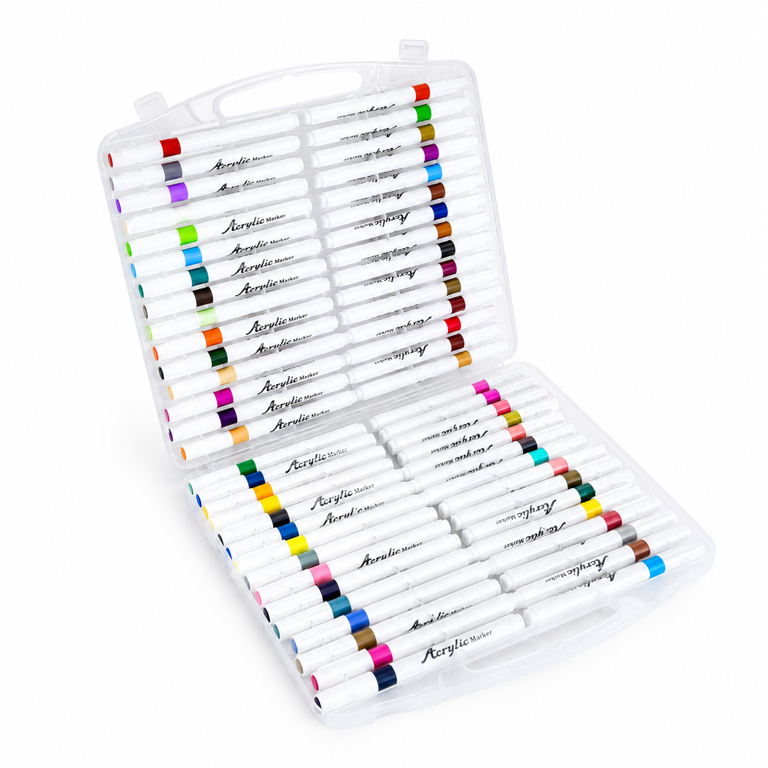 Toate produsele - Set 60 markere acrilice colorate pentru desen, pictură și hobby creativ, carioci cu uscare rapidă în cutie de depozitare transparentă