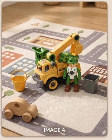 Produse - Set de construcție DIY Camion Militar cu Macara și Figurină, 3+ ani