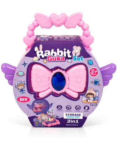 Set de joacă 2 în 1 Rabbit Guka, tip gentuță, cu accesorii, 3+ ani, Roz/Mov [1]