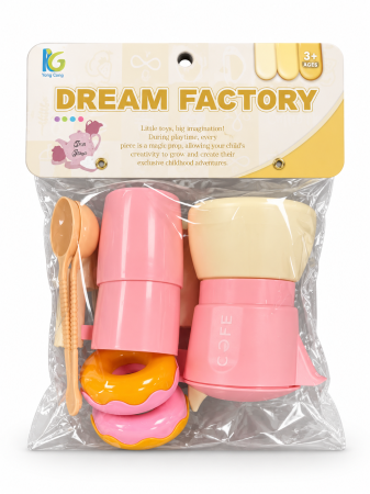 Păpuși și jocuri de rol - Ambalaj Dream Factory Coffee roz cu accesorii de cafenea