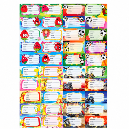 Penare și organizare școlară - Set etichete pentru nume, 14,5 x 21 cm, modele cu fructe