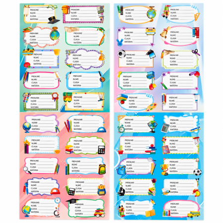 Penare și organizare școlară - Set etichete pentru nume, 19 x 27 cm, modele asortate