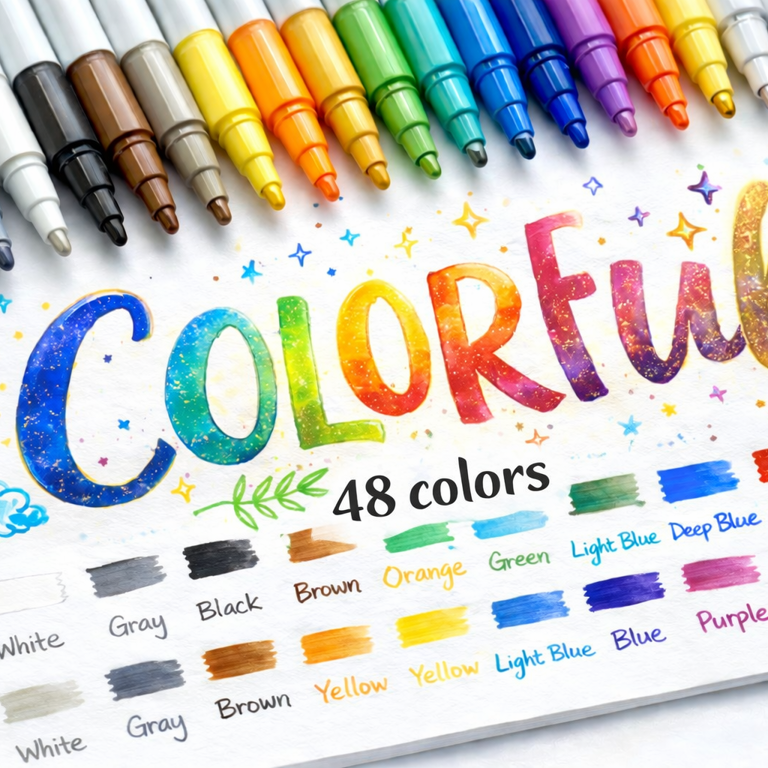 Set markere acrilice 48 culori în cutie organizatoare, markere pentru desen, pictură, hobby creativ, DIY, craft și ilustrații [1]