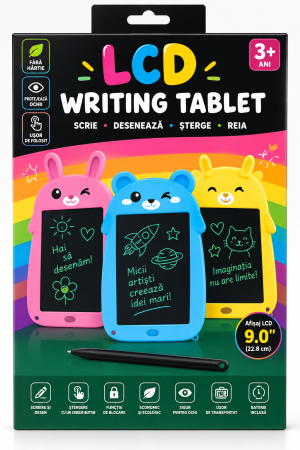 Tabletă LCD de scris pentru copii 9 inch, model animăluț, cu stilou – diverse culori [1]