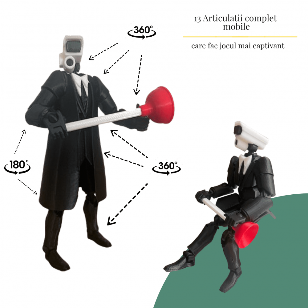 Figurina articulata, Plunger Cameraman, Skibidi Toilet, Roblox, cu accesorii [3]
