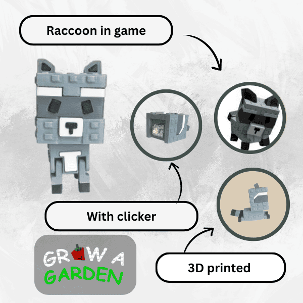 Figurina  Raccoon, fidget clicker, pet din Grow a Garden, Roblox [3]