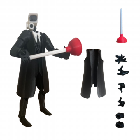 Figurina articulata, Plunger Cameraman, Skibidi Toilet, Roblox, cu accesorii