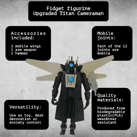 Figurina fidget, Upgraded Titan Cameraman, Skibidi Toilet, cu accesorii [1]