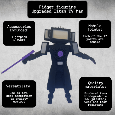 Figurina fidget, Upgraded Titan TV Man, Skibidi Toilet, cu accesorii [1]