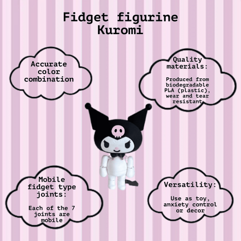 Kuromi Sanrio, figurina articulata tip fidget seria Hello Kitty [1]