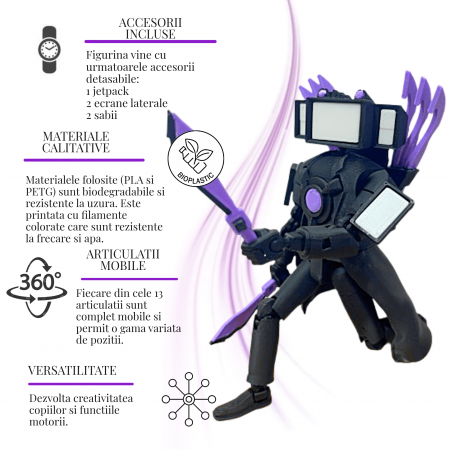 Figurina articulata, Upgraded Titan TV Man, Skibidi Toilet, Roblox, cu accesorii [1]
