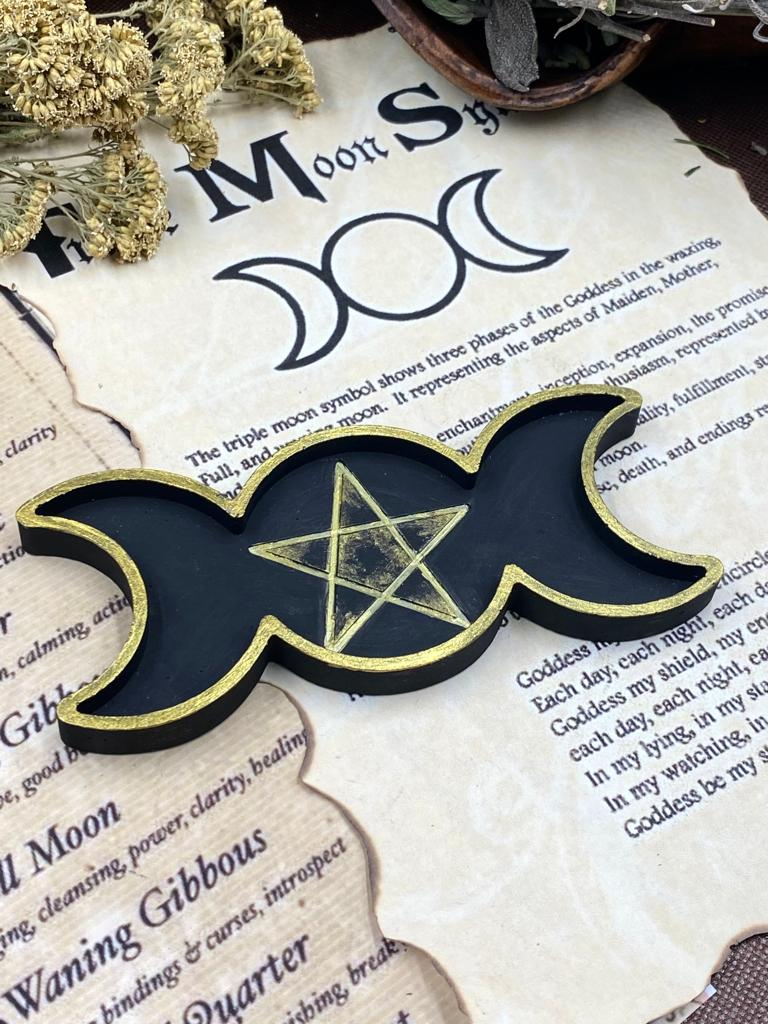 suport ezoteric luna tripla cu pentagrama pentru cristale lumanari sau ierburi [1]